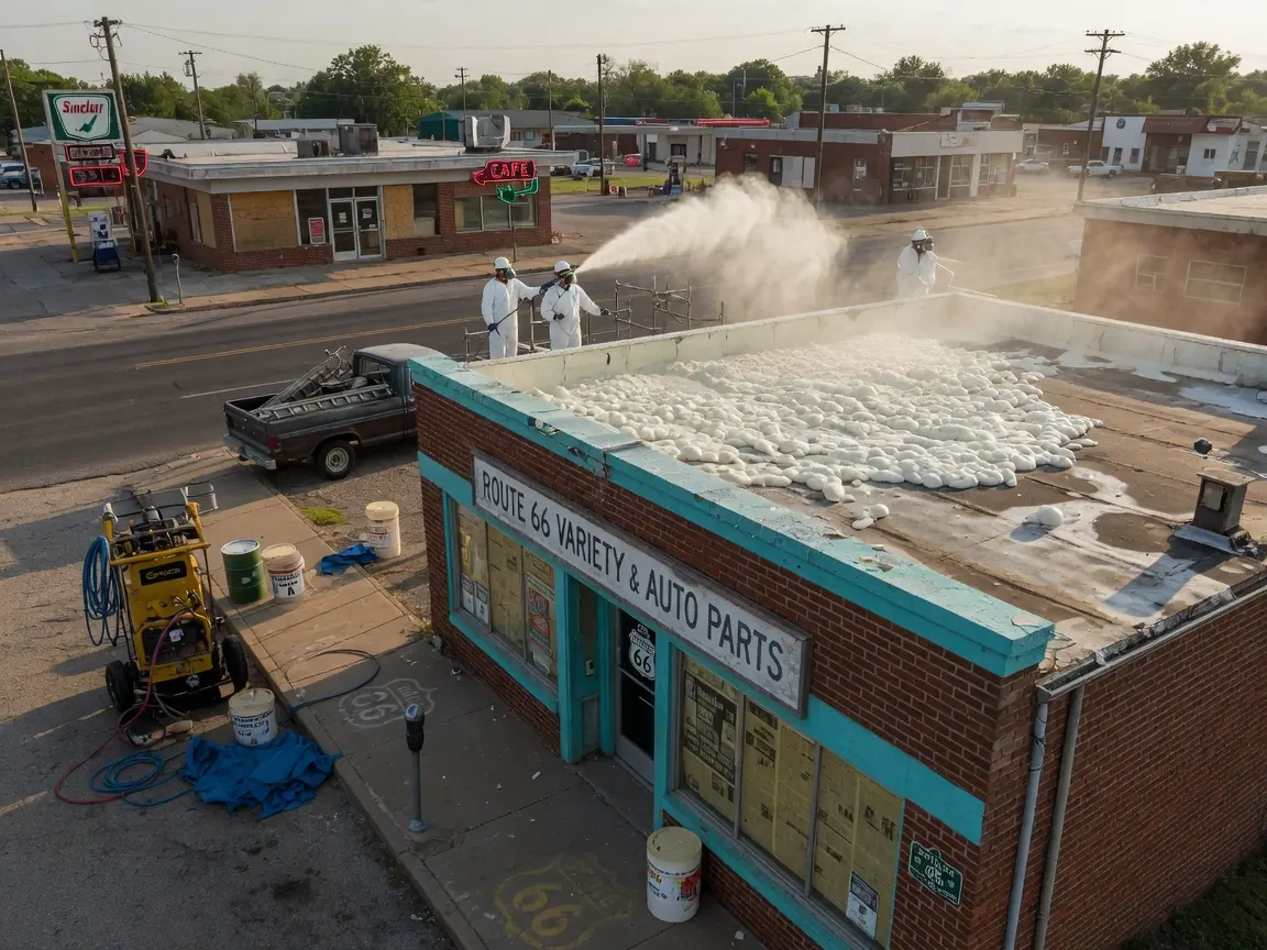 Spray Foam Roofing for Route 66 Storefronts: Flat Roof Options in Sapulpa